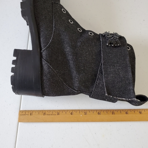 Karl Lagerfeld Paris Embellished Ankle Boots Size 8 Denim Combat Lug Sole - Picture 12 of 15